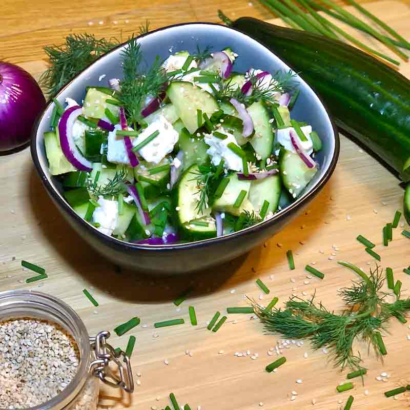 Gurken-Feta Salat - Nahaufnahme